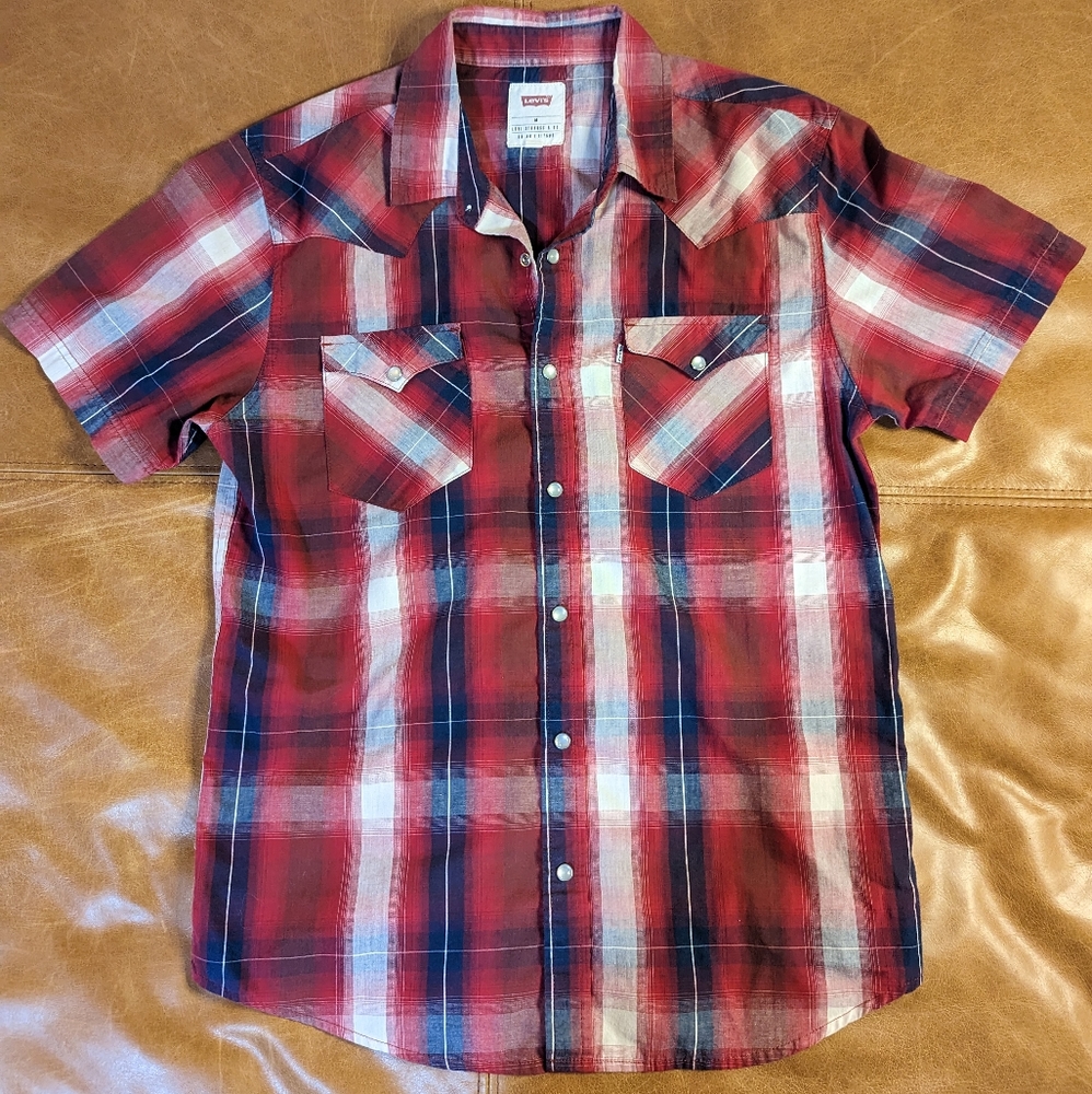 Levi's Men's Short Sleeve Western Pearl Snap Shirt, Size M